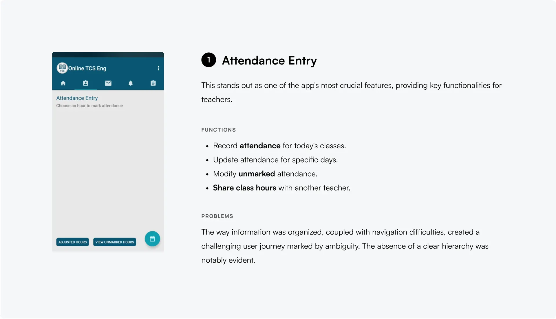 Attendance entry screen in the old app