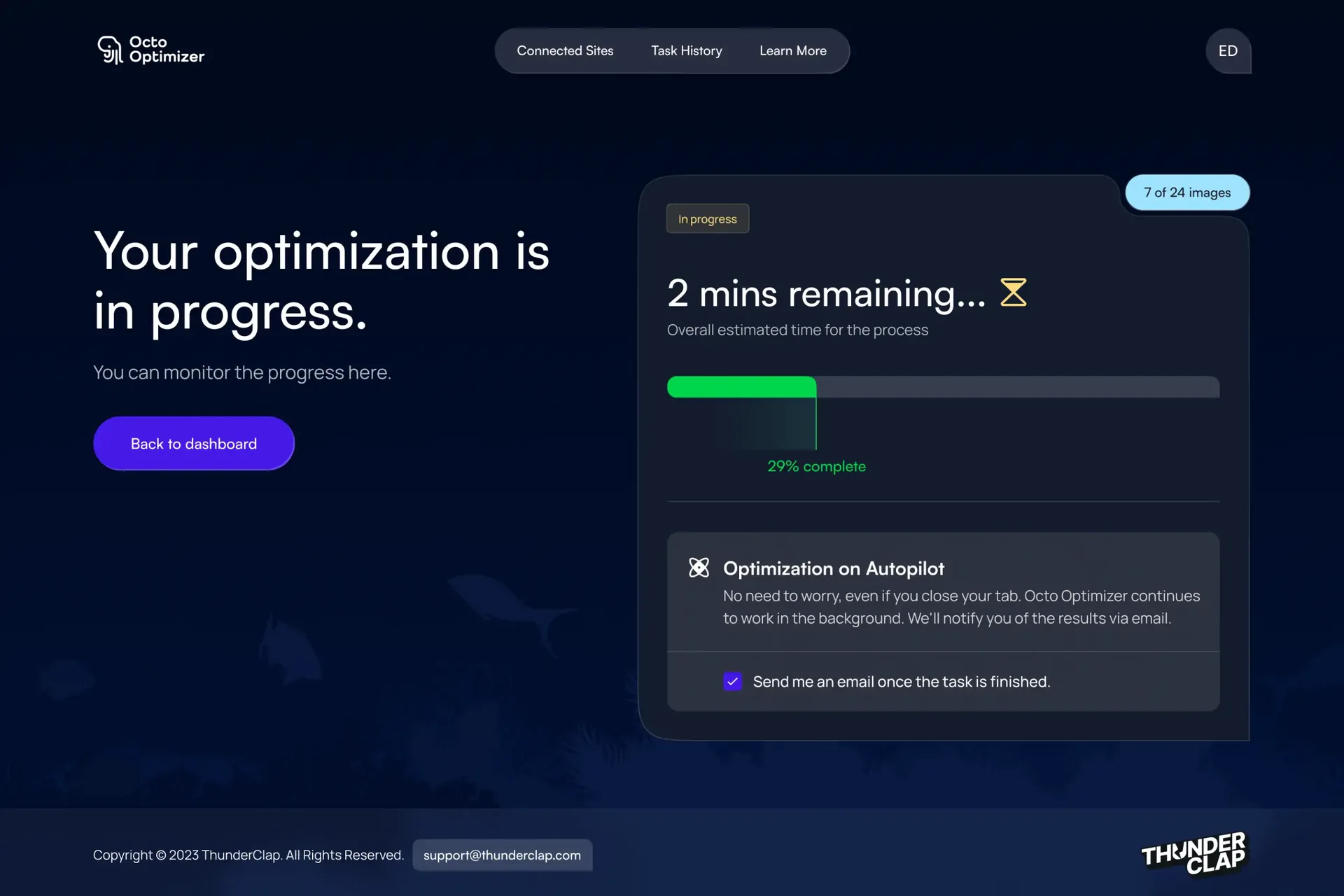 Results screen showing live progress