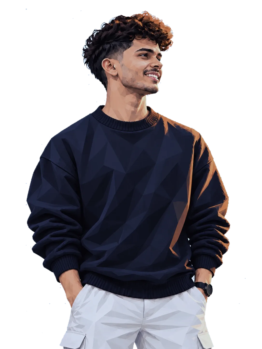 Illustrated portrait of Ansith, smiling and looking off to the side